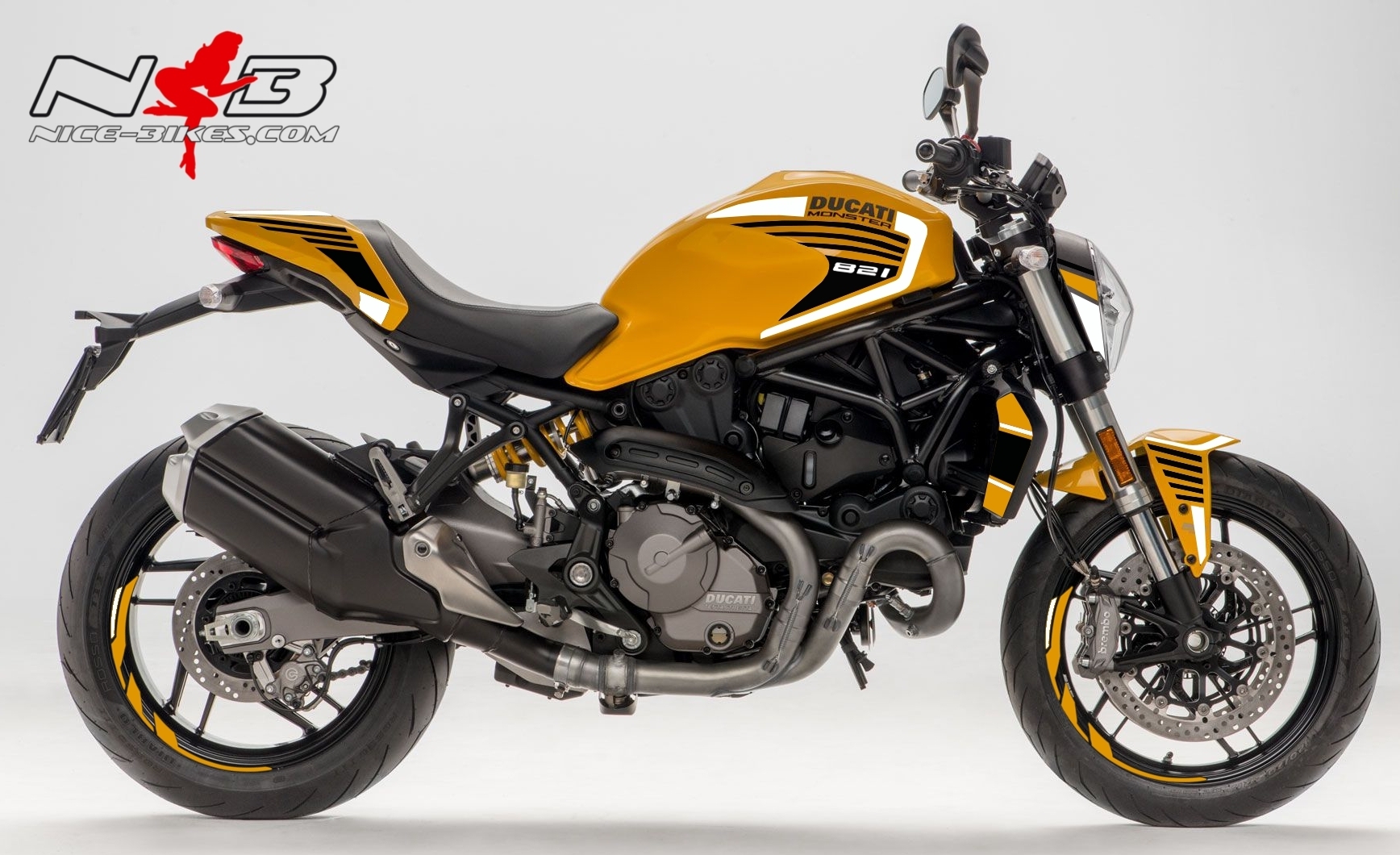 Motorrad Foliendesigns und Dekore - Monster 821 weiß auf gelber Maschine - Monster 821 MY18 Yellow weiss Monster 821 weiß auf gelber Maschine