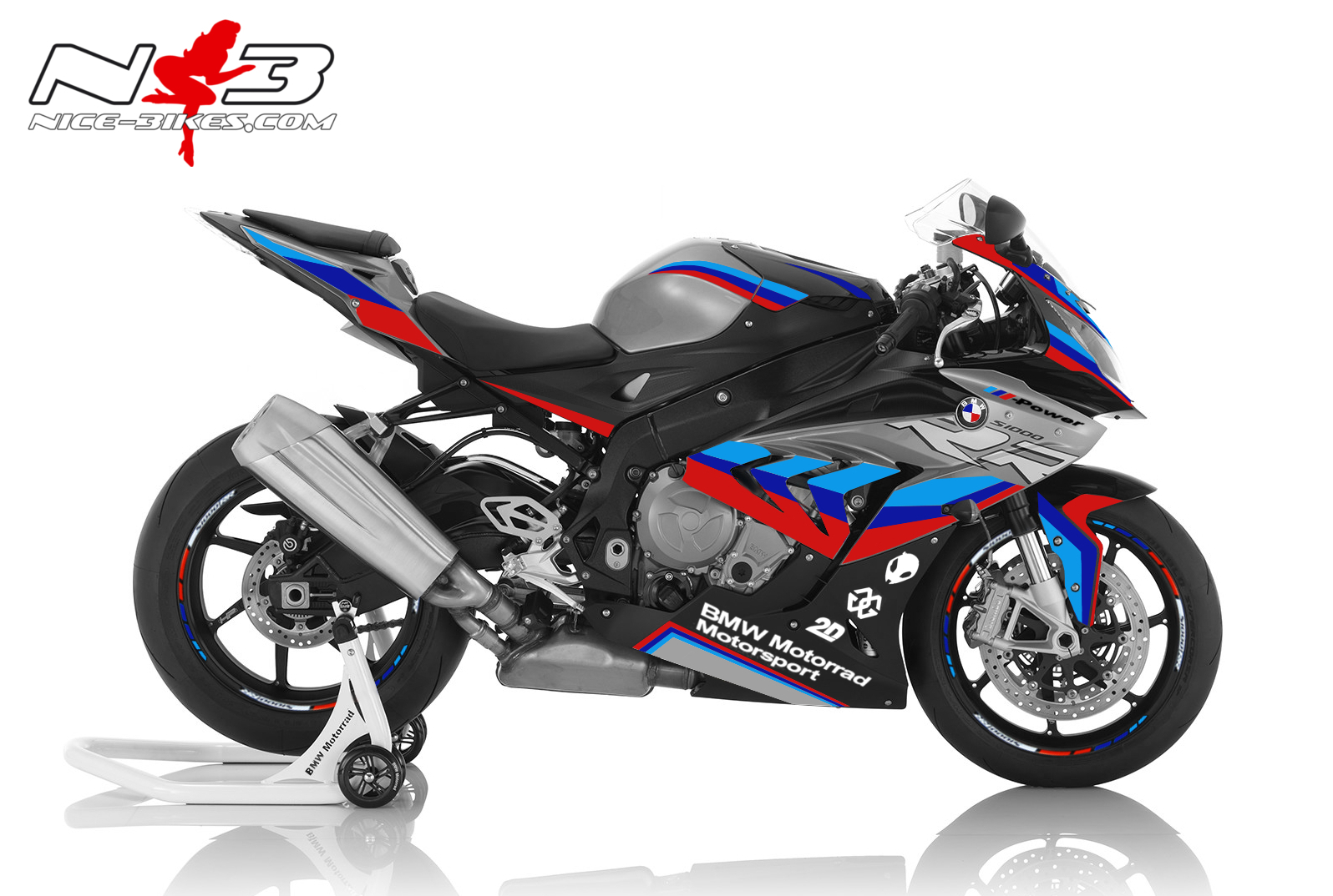 Motorrad Foliendesigns und Dekore - Dekorsatz S1000RR MOTORSPORT EDITION auf schwarz/grauer Maschine 2017-18 - Motorsport Edition Dekorsatz S1000RR MOTORSPORT EDITION auf schwarz/grauer Maschine 2017-18