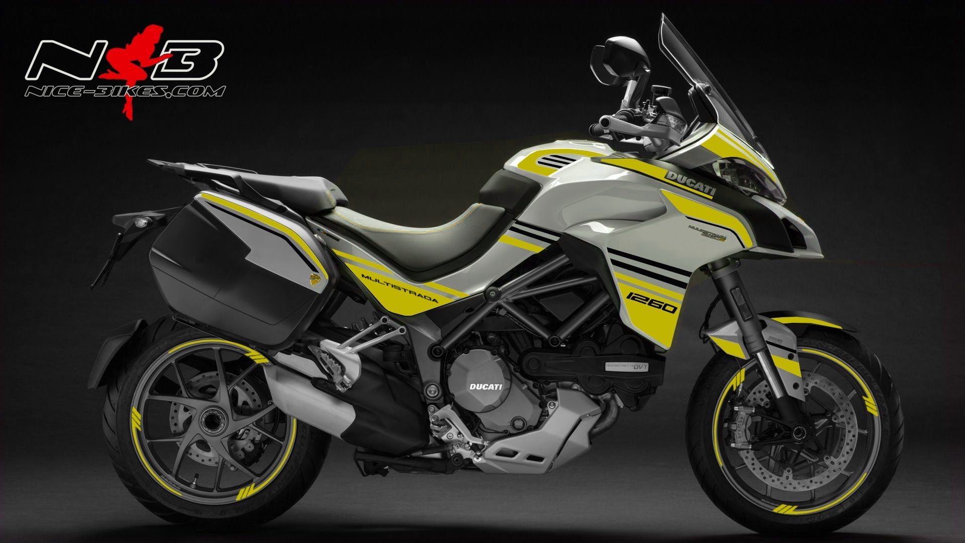 Motorrad Foliendesigns und Dekore - Multistrada 1260 gelb auf weißer Maschine - Multistrada 1260 grau gelb Multistrada 1260 gelb auf weißer Maschine