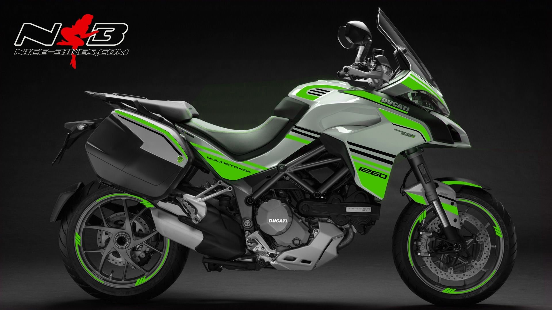 Motorrad Foliendesigns und Dekore - Multistrada 1260 limegreen auf weißer Maschine - Multistrada 1260 grau limegreen Multistrada 1260 limegreen auf weißer Maschine