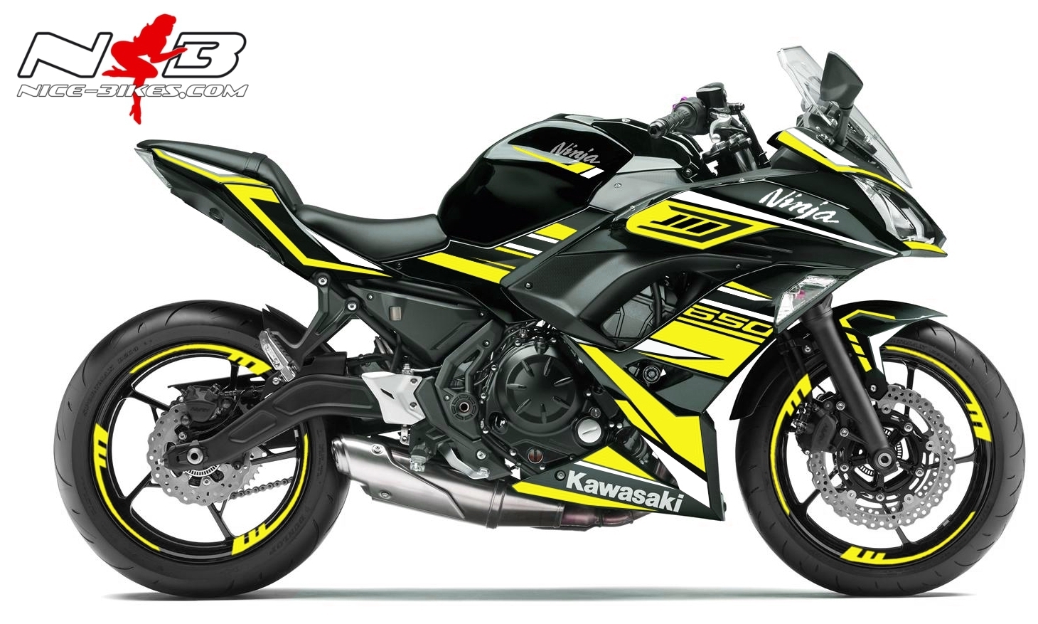 Motorrad Foliendesigns und Dekore - Ninja 650 Dekor gelb für schwarze Maschine - Ninja650 schwarz gelb Ninja 650 Dekor gelb für schwarze Maschine