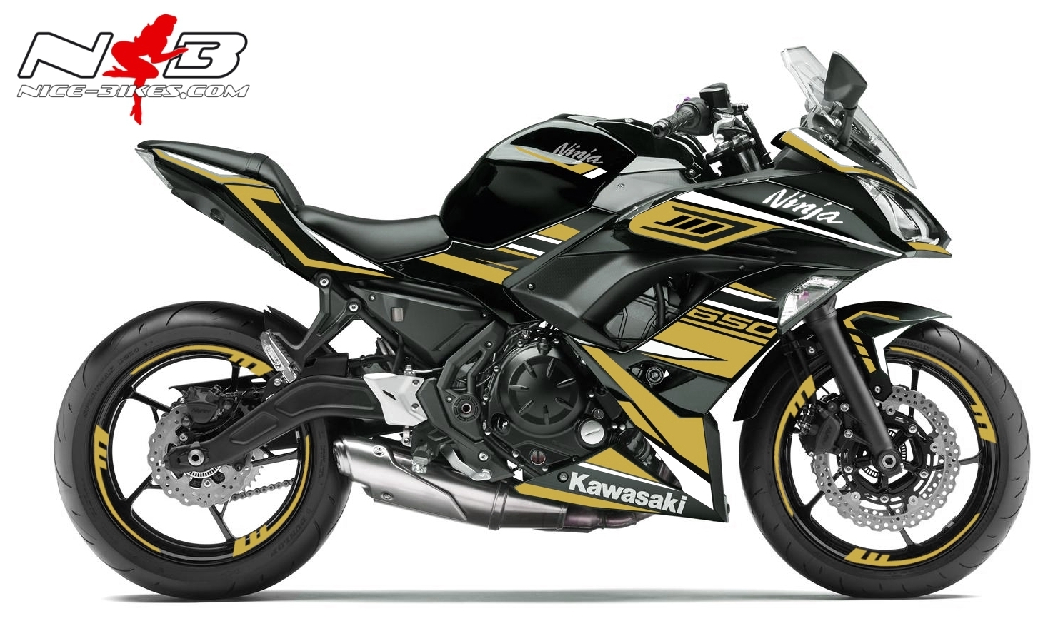 Motorrad Foliendesigns und Dekore - Ninja 650 Dekor Gold für schwarze Maschine - Ninja650 schwarz gold Ninja 650 Dekor Gold für schwarze Maschine