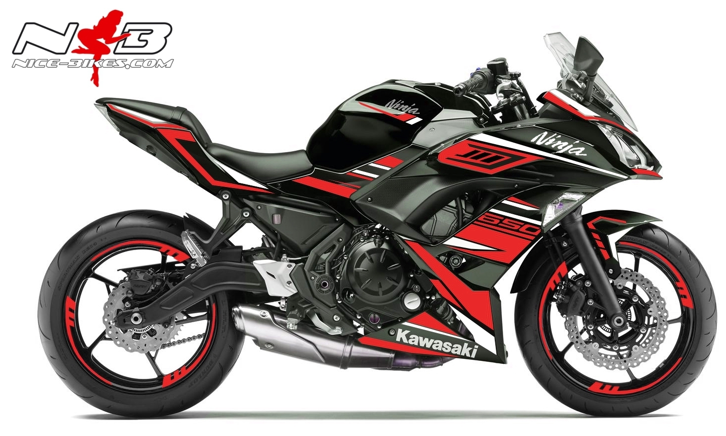 Motorrad Foliendesigns und Dekore - Ninja 650 Dekor rot für schwarze Maschine - Ninja650 schwarz rot Ninja 650 Dekor rot für schwarze Maschine