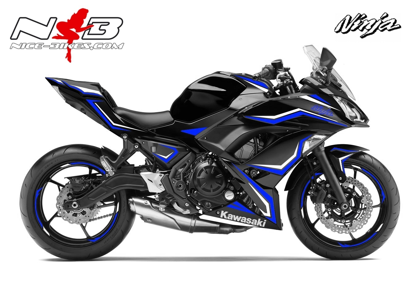 Motorrad Foliendesigns und Dekore - Ninja 650 Foliendekor blau/weiß für Schwarze Maschine - Ninja 650 schwarz blau Ninja 650 Foliendekor blau/weiß für Schwarze Maschine