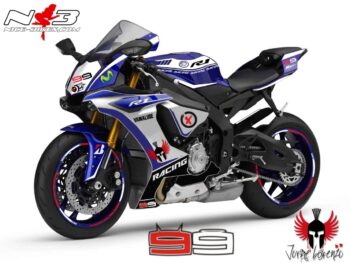 Motorrad Foliendesigns und Dekore - Shop - R1 2015 Lorenzo2 Race Style Yamaha R1 mit Startnummer 99 (blau weiß) Bj. 2015