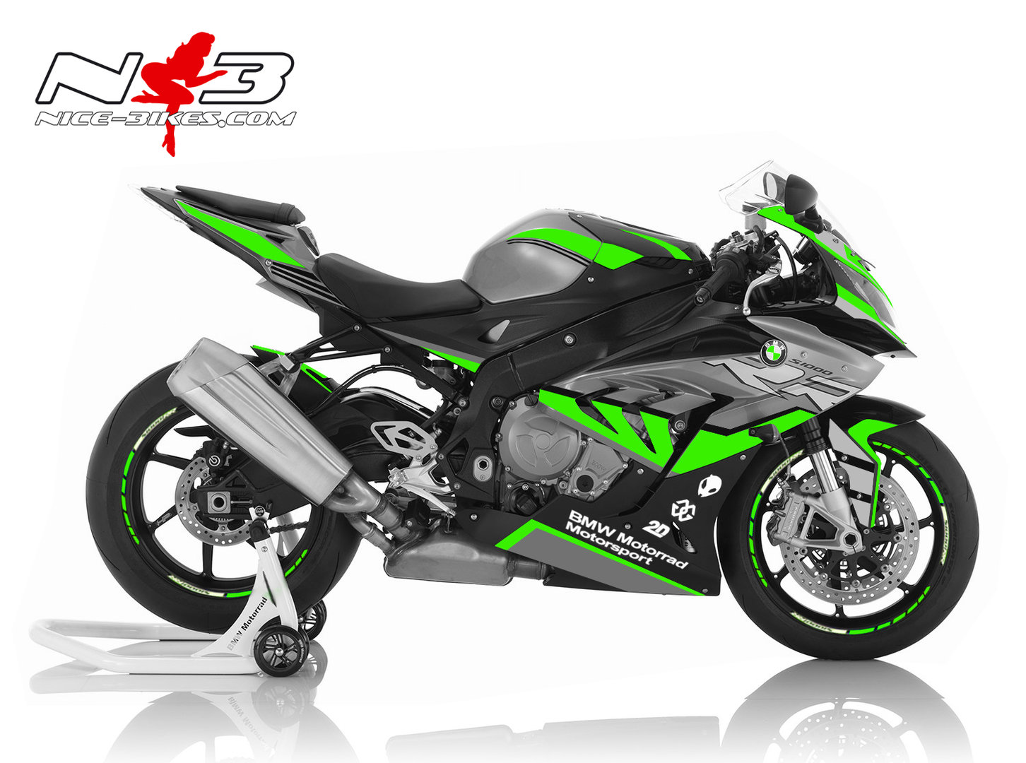 Motorrad Foliendesigns und Dekore - Dekorsatz S1000RR EDITION limegreen auf schwarz/grauer Maschine 2017-18 - RR limegreen Dekorsatz S1000RR EDITION limegreen auf schwarz/grauer Maschine 2017-18