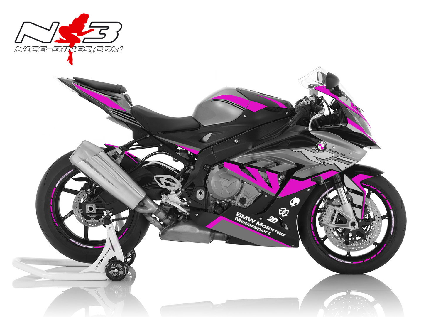 Motorrad Foliendesigns und Dekore - Dekorsatz S1000RR EDITION pink auf schwarz/grauer Maschine 2017-18 - RR pink Dekorsatz S1000RR EDITION pink auf schwarz/grauer Maschine 2017-18