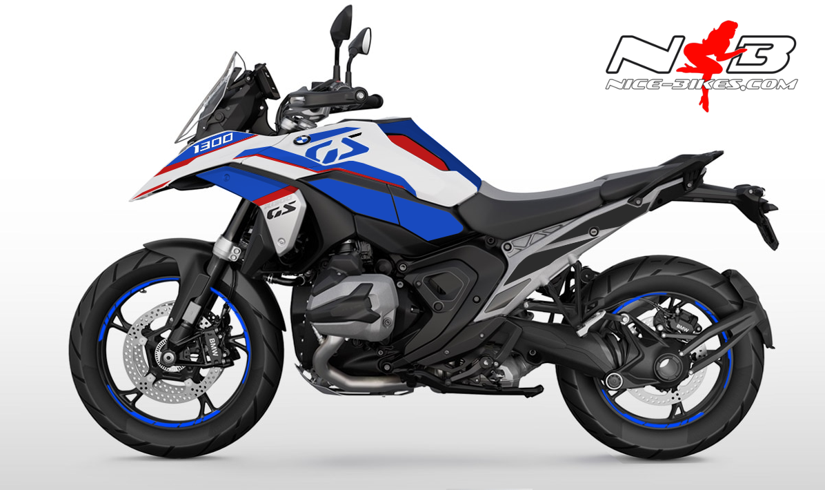 Motorrad Foliendesigns und Dekore - Foliendesign BMW R1300GS 2024 HP Edition auf weißer Maschine - R 1300 GS HP DESIGN Foliendesign BMW R1300GS 2024 HP Edition auf weißer Maschine