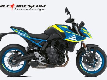 Motorrad Foliendesigns und Dekore - Shop - S.GSX8S.24B.021 Neon Yellow Foliendesign Suzuki GSX-8S 24 Neon Yellow auf blauer Maschine
