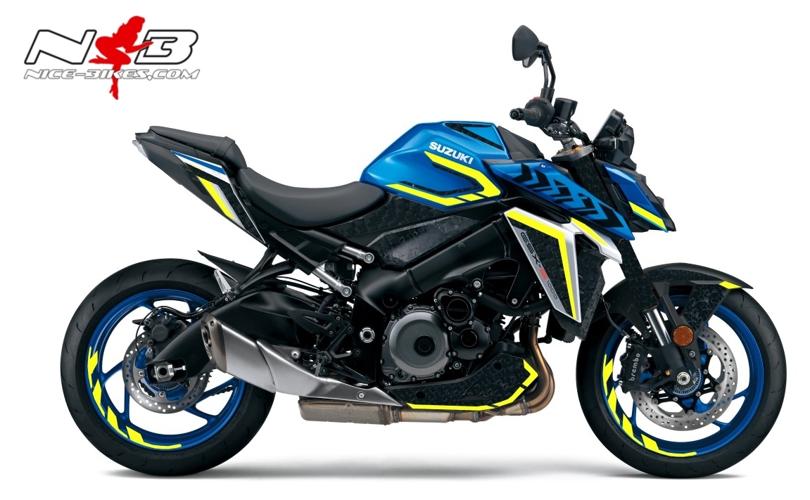 Motorrad Foliendesigns und Dekore - Foliendesign GSX-S1000 Neon Yellow auf blauer Maschine - S.GSXS1 .B22.000 Neon Yellow Foliendesign GSX-S1000 Neon Yellow auf blauer Maschine