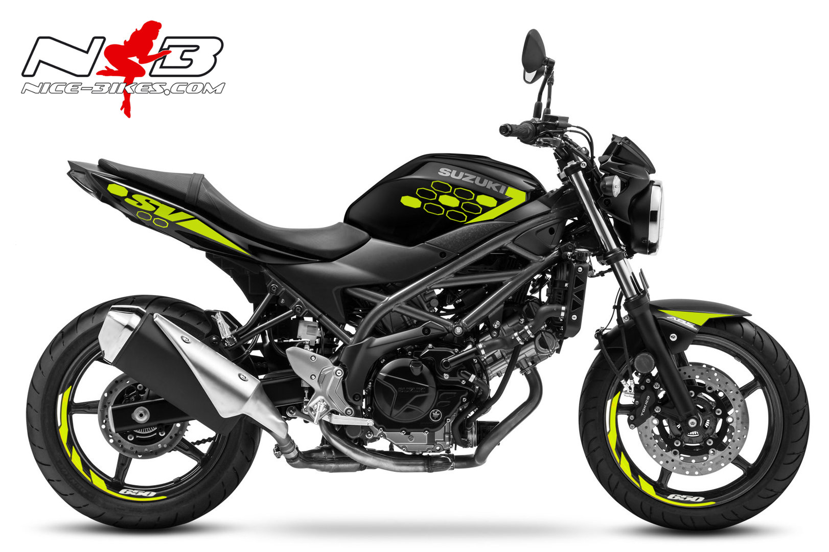 Motorrad Foliendesigns und Dekore - SV-650 gelb auf schwarzer Maschine - SV650 schwarz gelb SV-650 gelb auf schwarzer Maschine
