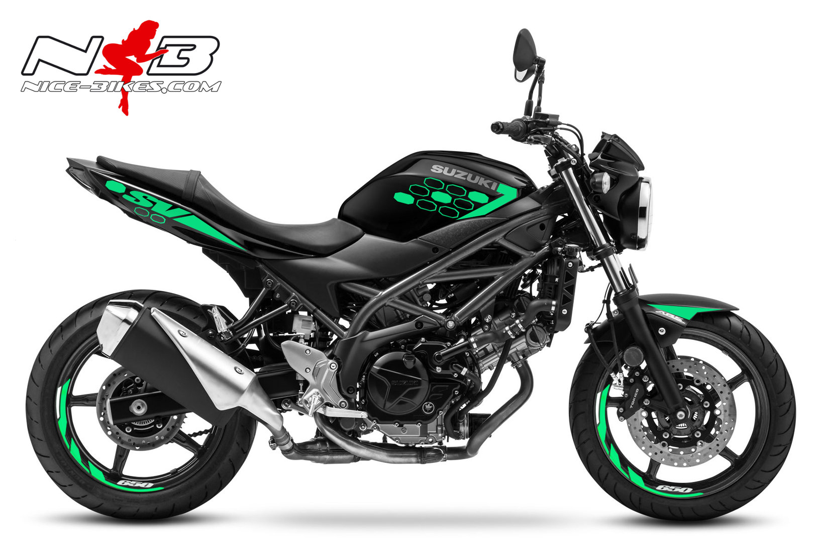 Motorrad Foliendesigns und Dekore - SV-650 mint auf schwarzer Maschine - SV650 schwarz mint SV-650 mint auf schwarzer Maschine