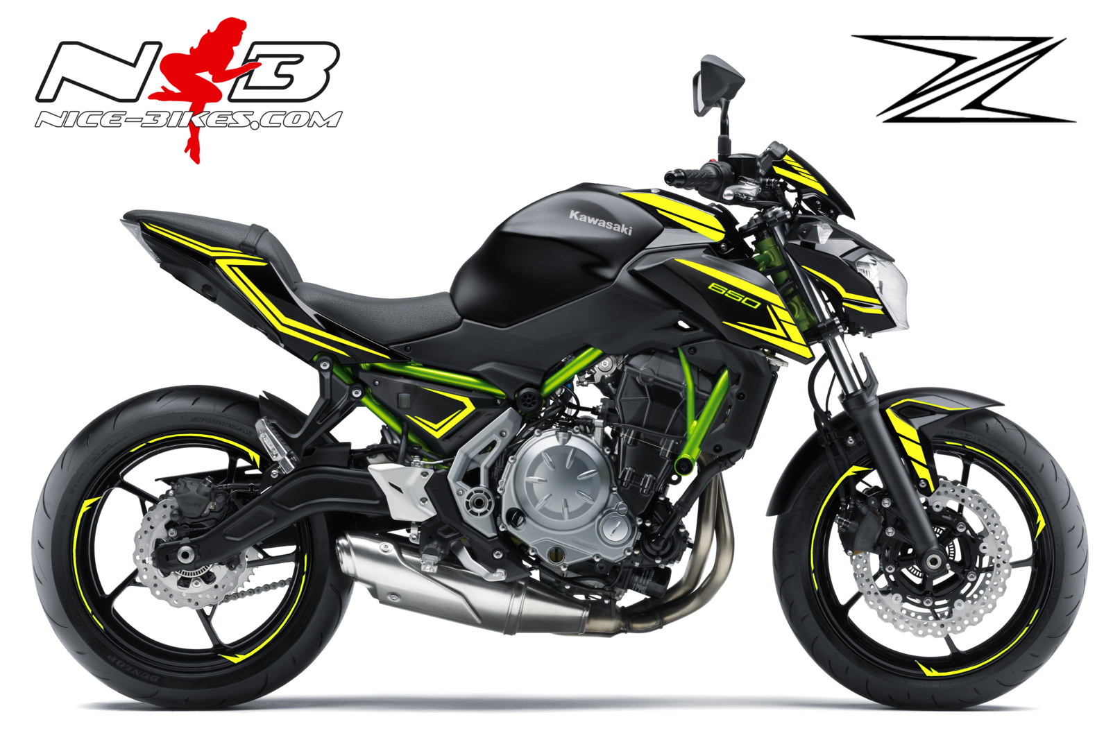 Motorrad Foliendesigns und Dekore - Z650 schwarz / Foliendekor Neongelb - Schwarz green neongelb Z650 schwarz / Foliendekor Neongelb