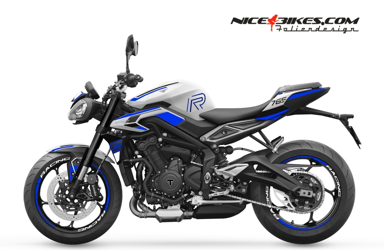 Motorrad Foliendesigns und Dekore - Foliendesign Street Triple 765 2024 Racing Blue - T.ST765.24W.057 Racing Blue Foliendesign Street Triple 765 2024 Racing Blue
