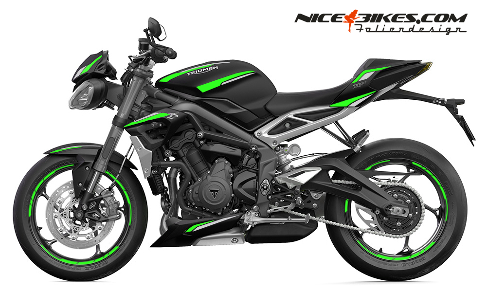 Motorrad Foliendesigns und Dekore - Foliendesign Triumph Street Triple RS B.j. 2021 Lime Green - T.ST .21.S.064 Limegreen Foliendesign Triumph Street Triple RS B.j. 2021 Lime Green