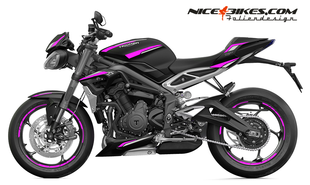 Motorrad Foliendesigns und Dekore - Foliendesign Triumph Street Triple RS B.j. 2021 Pretty Pink - T.ST .21.S.077 Manga Violett Foliendesign Triumph Street Triple RS B.j. 2021 Pretty Pink