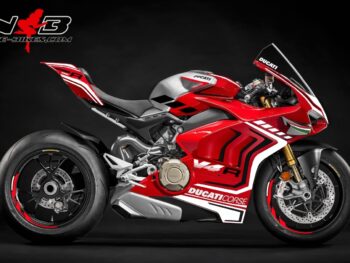 Panigale V4R weiß/rot auf roter Mashine
