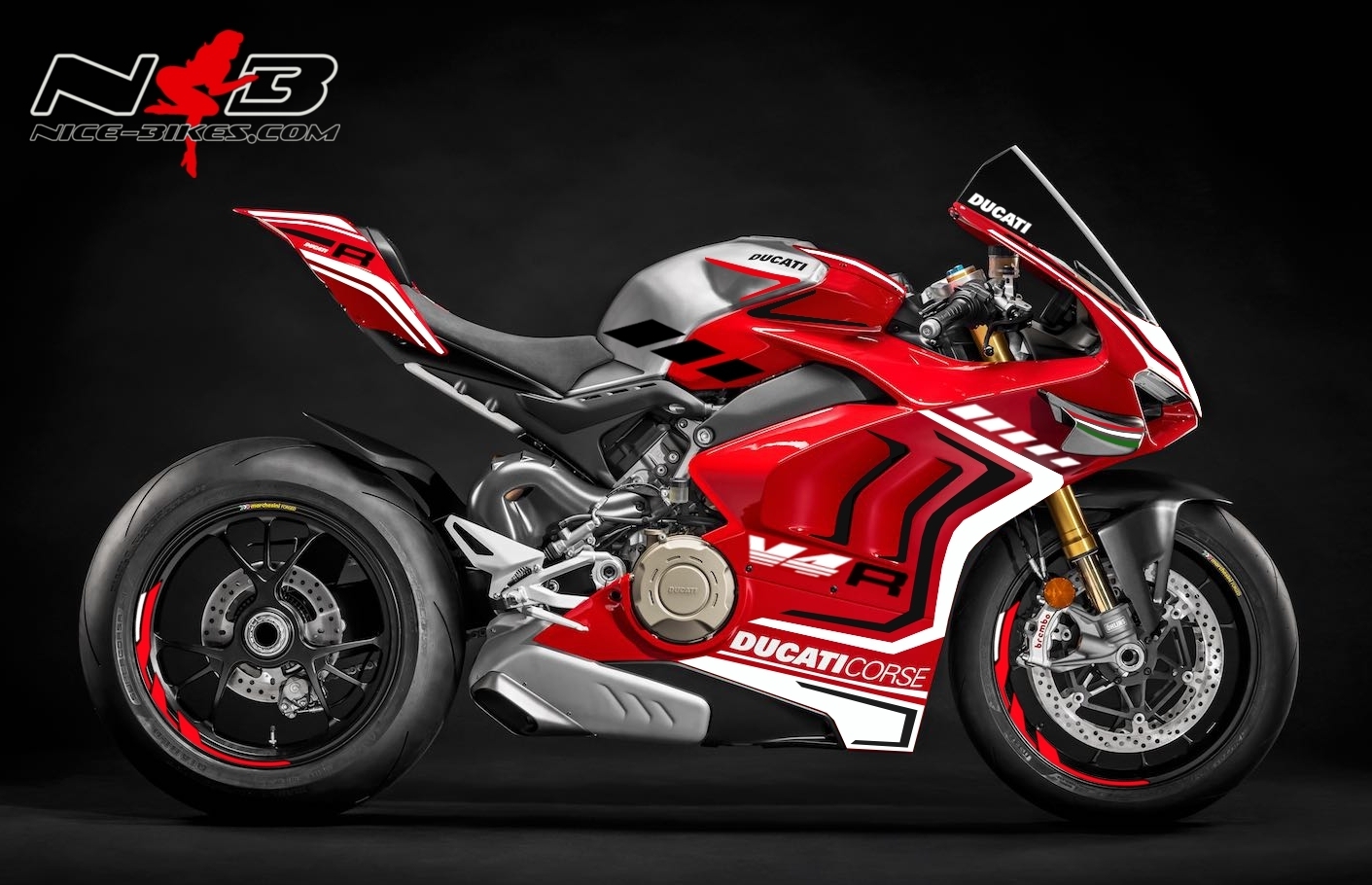 Motorrad Foliendesigns und Dekore - Panigale V4R weiß/rot auf roter Mashine - V4R rot weiss rot Panigale V4R weiß/rot auf roter Mashine