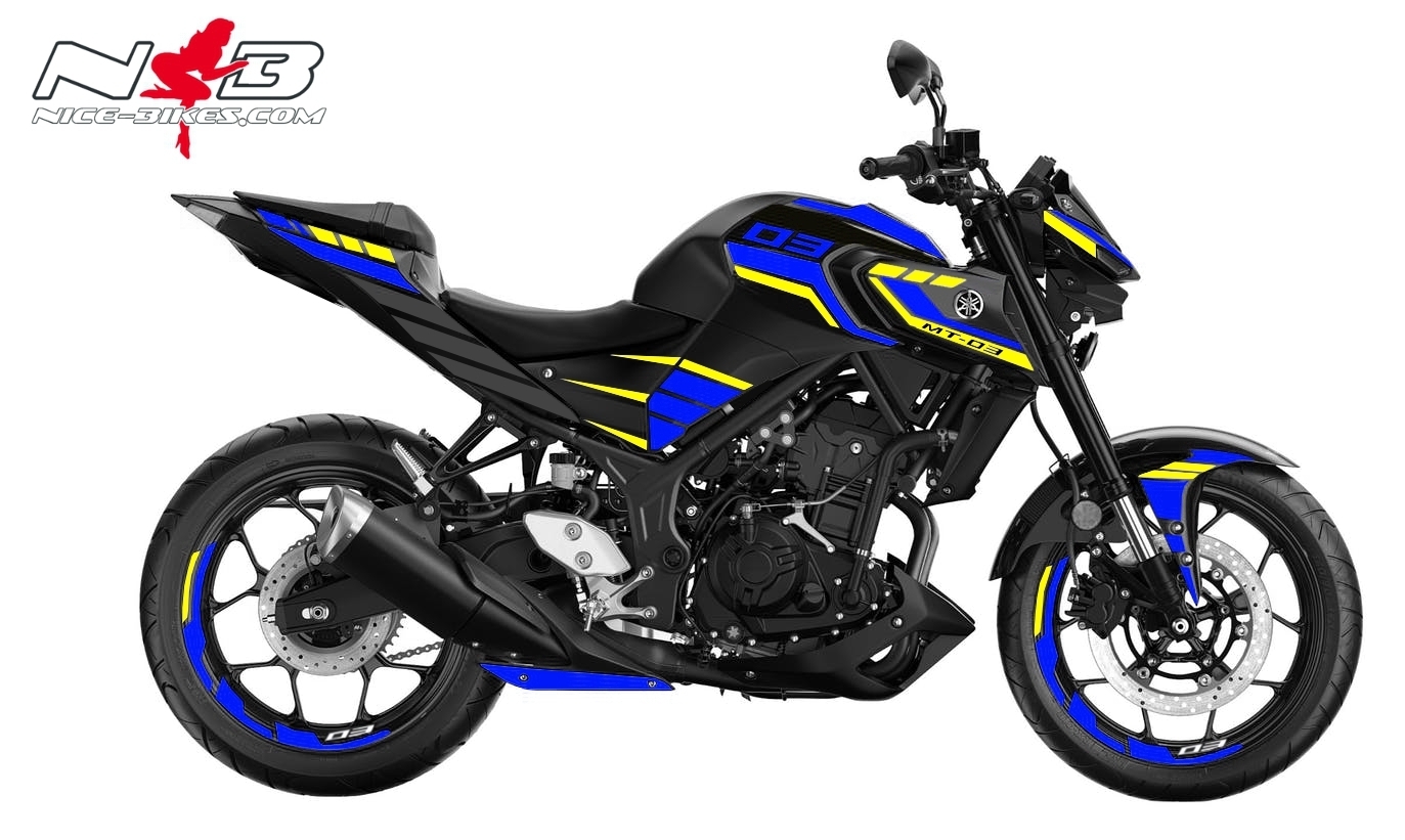 Motorrad Foliendesigns und Dekore - Foliendesign MT-03 Bj. 2022-24 Gulf Design Racing Blue - Noen Gelb - Y.MT03.22.222 Racing Blue neon Yellow Foliendesign MT-03 Bj. 2022-24 Gulf Design Racing Blue - Noen Gelb