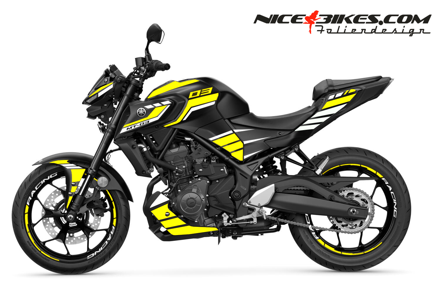 Motorrad Foliendesigns und Dekore - Foliendesign Yamaha MT03 Hornet Yellow - Y.MT03.25.021 Hornet Yellow Foliendesign Yamaha MT03 Hornet Yellow