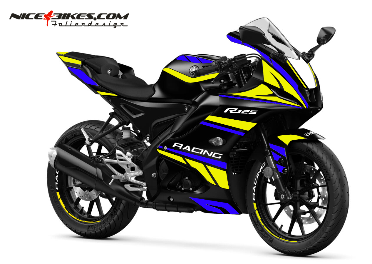 Motorrad Foliendesigns und Dekore - Foliendesign Yamaha R125 Racing Blue - Neon Yellow - Y.R125.23.221 Racing Blue Neon Yellow Foliendesign Yamaha R125 Racing Blue - Neon Yellow