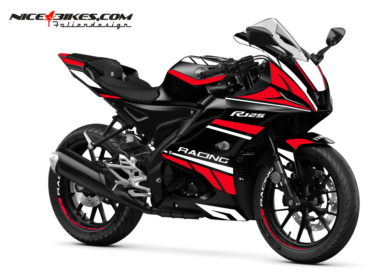 Motorrad Foliendesigns und Dekore - Foliendesign Yamaha R125 Racing Red - Y.R125.23.306 Racing Red Foliendesign Yamaha R125 Racing Red