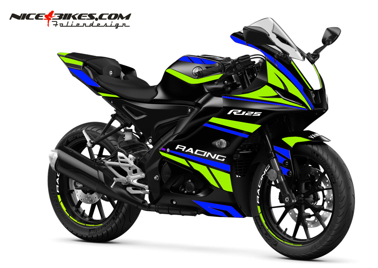 Motorrad Foliendesigns und Dekore - Foliendesign Yamaha R125 Racing Blue- Limegreen - Y.R125.23.331 Racing Blue Limegreen Foliendesign Yamaha R125 Racing Blue- Limegreen