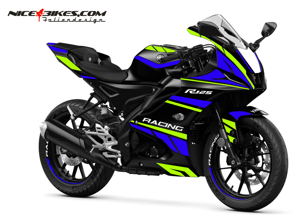 Motorrad Foliendesigns und Dekore - Foliendesign Yamaha R125 Limegreen - Racing Blue - Y.R125.23.333 Limegreen Racing Blue Foliendesign Yamaha R125 Limegreen - Racing Blue