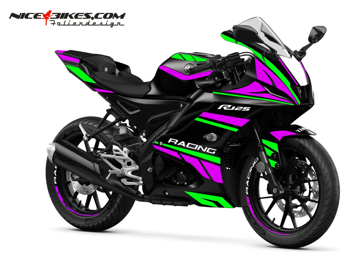 Motorrad Foliendesigns und Dekore - Foliendesign Yamaha R125 Limegreen- Pretty Pink - Y.R125.23.555 Limegreen Pretty Pink Foliendesign Yamaha R125 Limegreen- Pretty Pink