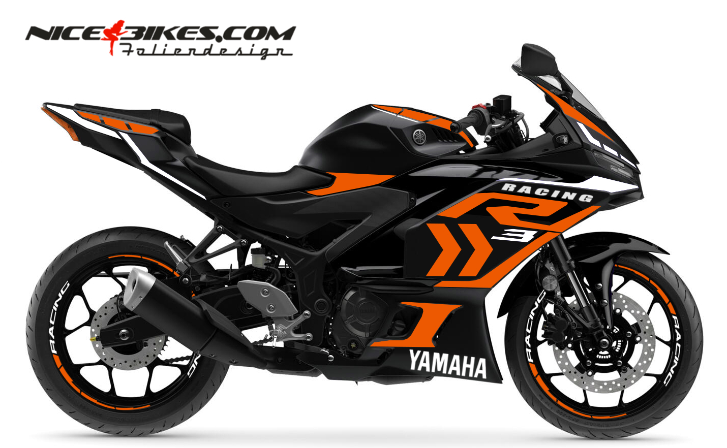Motorrad Foliendesigns und Dekore - Foliendesign Yamaha R3 Evil Orange - Y.R3.25.034 Evil Orange Foliendesign Yamaha R3 Evil Orange