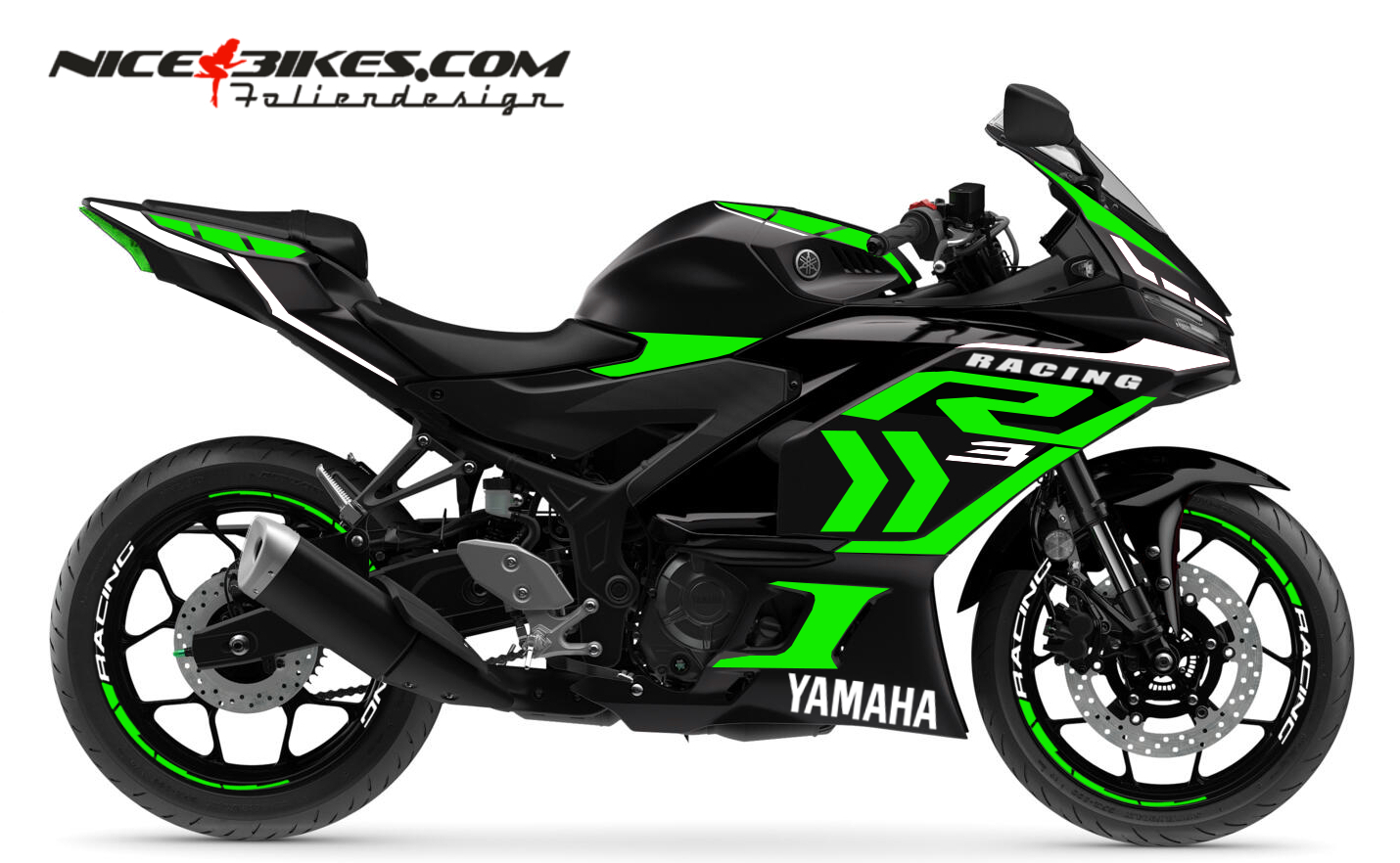 Motorrad Foliendesigns und Dekore - Foliendesign Yamaha R3 Limegreen - Y.R3.25.064 Limegreen Foliendesign Yamaha R3 Limegreen
