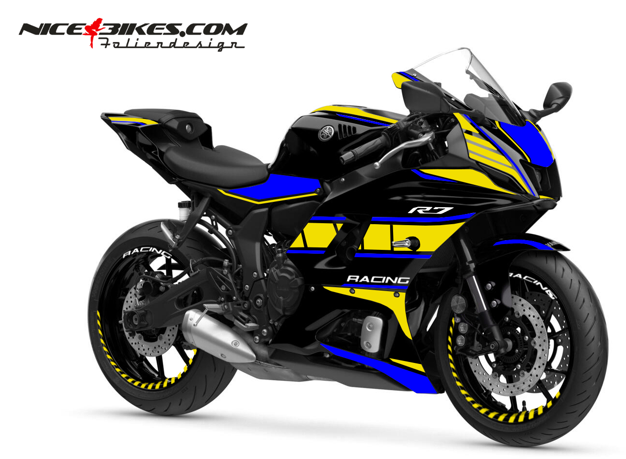 Motorrad Foliendesigns und Dekore - Foliendesign Yamaha R7 Neon Yellow - Racing Blue - Y.R7.S.22.221 Neon Yellow Racing Blue Foliendesign Yamaha R7 Neon Yellow - Racing Blue