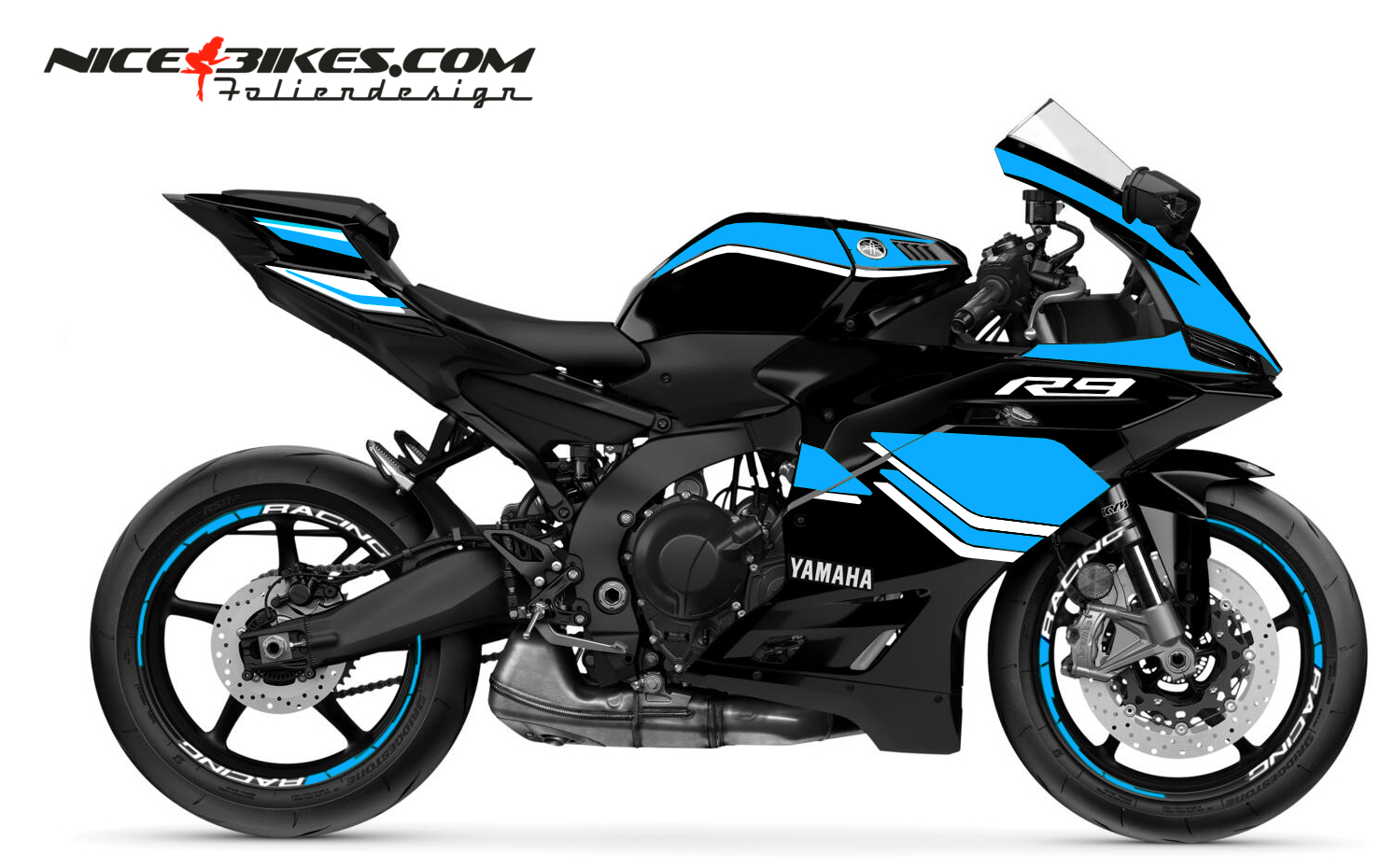 Motorrad Foliendesigns und Dekore - Yamaha R9 Light Blue - Y.R9.053 Light Blue Yamaha R9 Light Blue