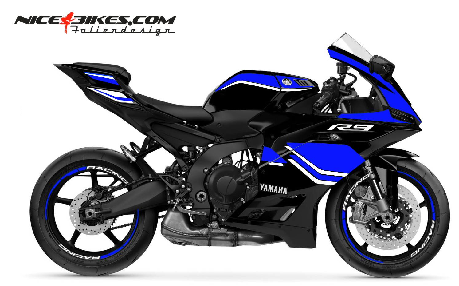 Motorrad Foliendesigns und Dekore - Yamaha R9 Racing Blue - Y.R9.057 Racing Blue Yamaha R9 Racing Blue