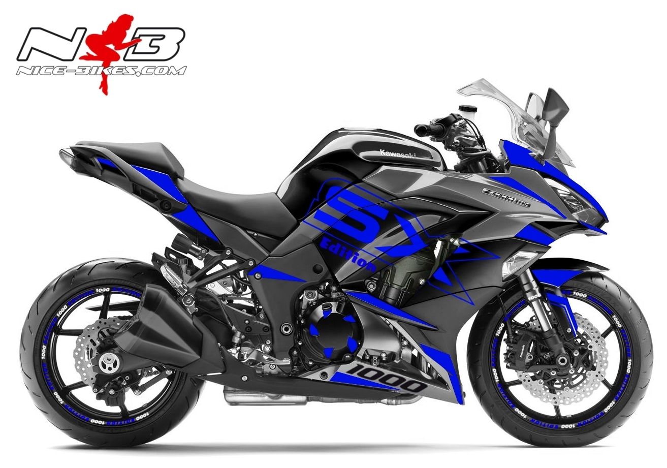 Motorrad Foliendesigns und Dekore - Z1000SX Foliendekor blau auf schwarzer Maschine - Z1000SX schwarz blau Z1000SX Foliendekor blau auf schwarzer Maschine