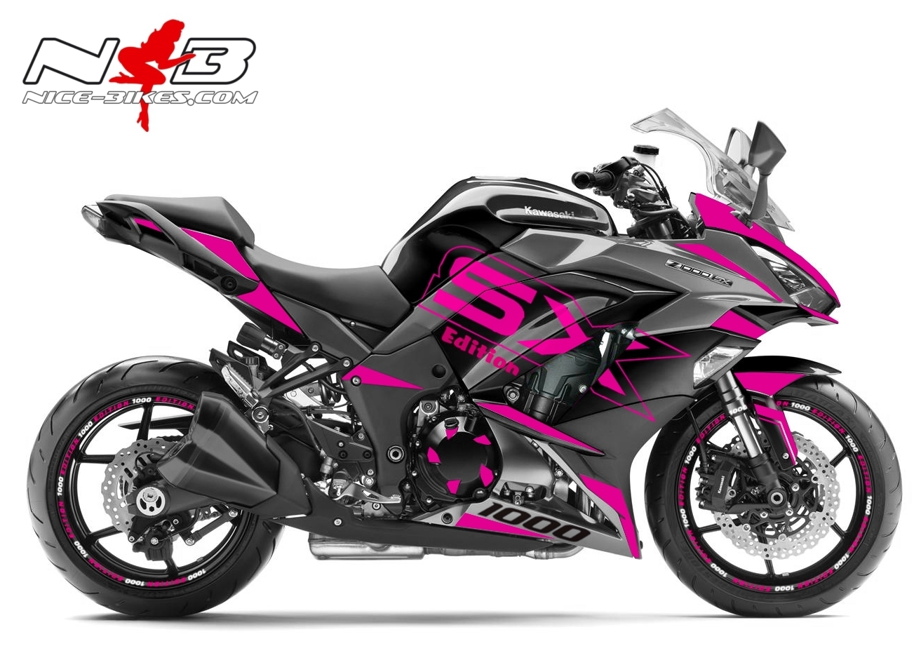 Motorrad Foliendesigns und Dekore - Z1000SX Foliendekor pink auf schwarzer Maschine - Z1000SX schwarz pink Z1000SX Foliendekor pink auf schwarzer Maschine