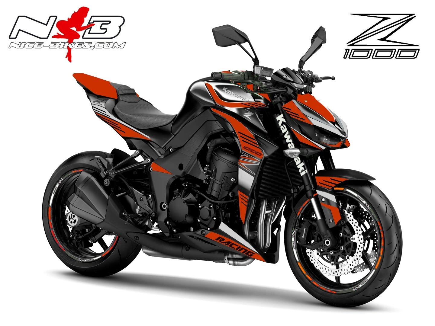 Motorrad Foliendesigns und Dekore - Z1000 Foliendekor orange / alu gebürstet - Z1000 orange alu gebuerstet Z1000 Foliendekor orange / alu gebürstet