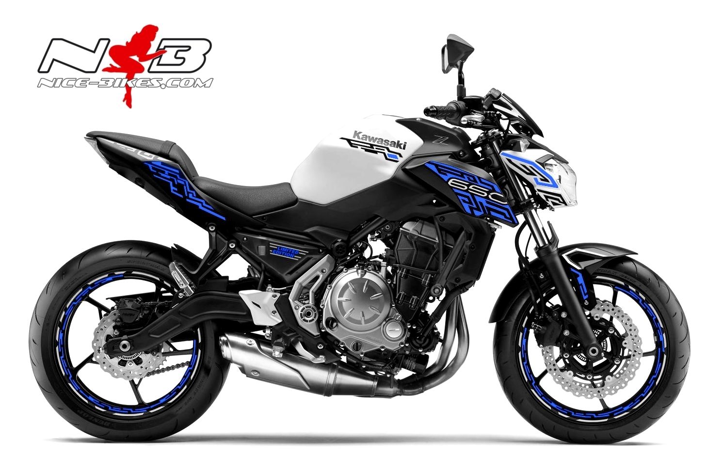 Motorrad Foliendesigns und Dekore - Z650 weiß / Foliendekor blau - Z650 2019 weiss blau Z650 weiß / Foliendekor blau