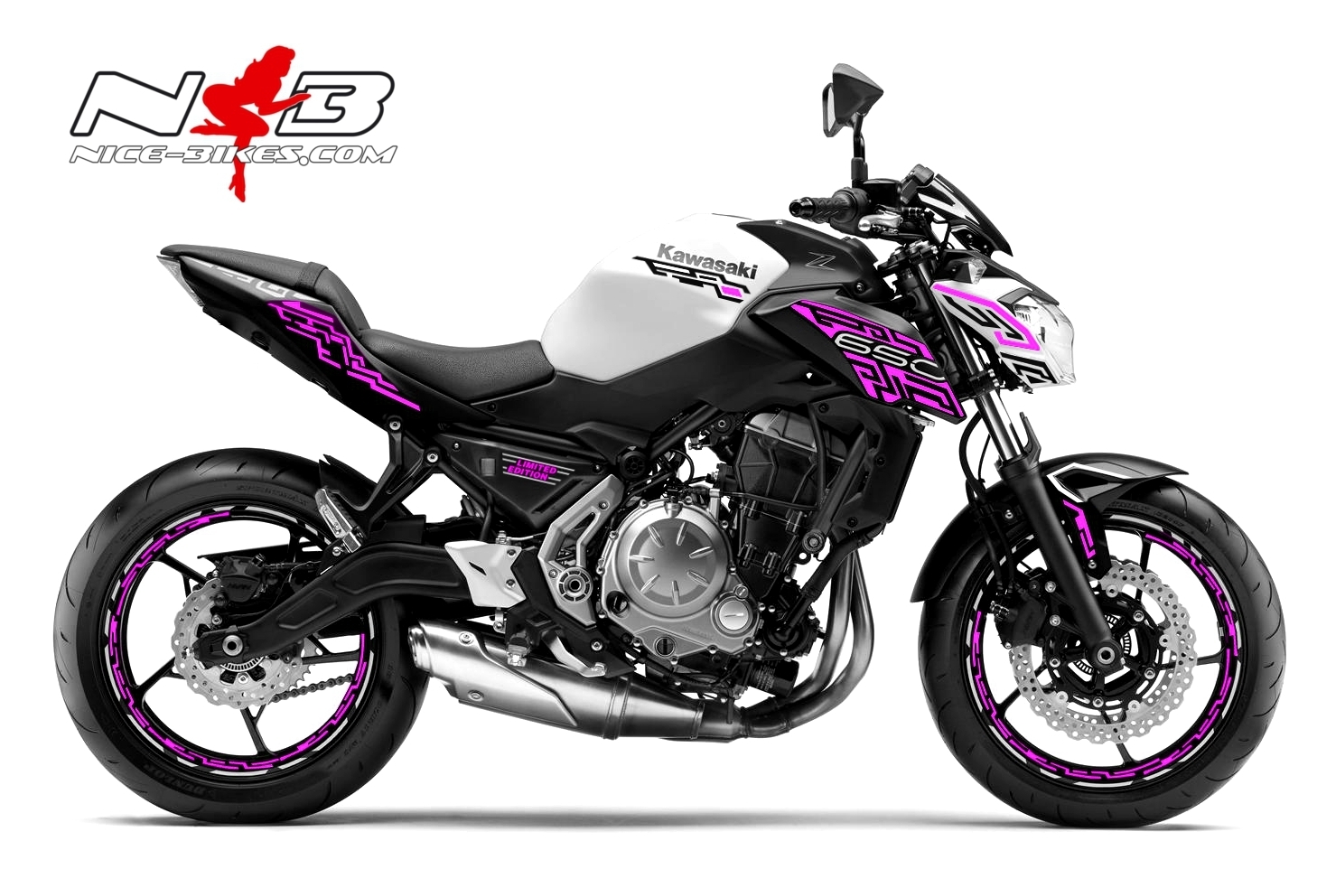 Motorrad Foliendesigns und Dekore - Z650 weiß / Foliendekor pink - Z650 2019 weiss pink Z650 weiß / Foliendekor pink