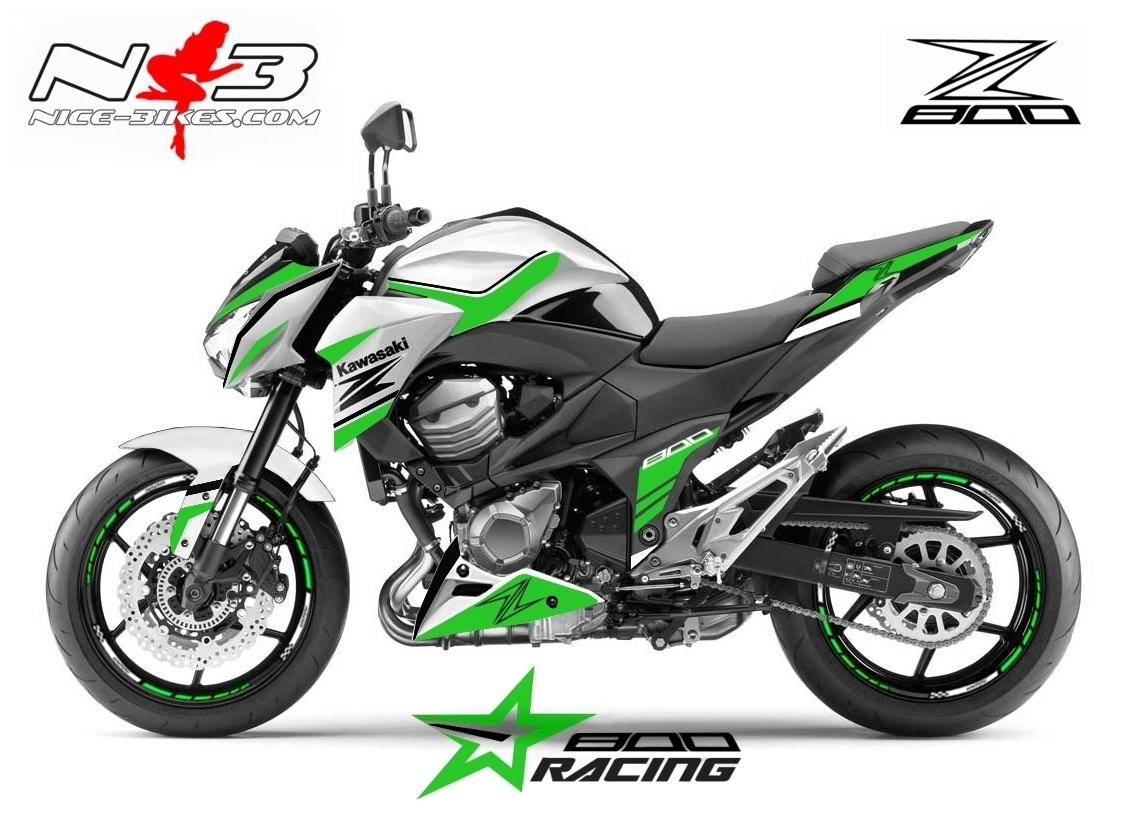 Motorrad Foliendesigns und Dekore - Z800 Foliendekor limgreen auf weißer Maschine - Z800 weiss limegreen Z800 Foliendekor limgreen auf weißer Maschine