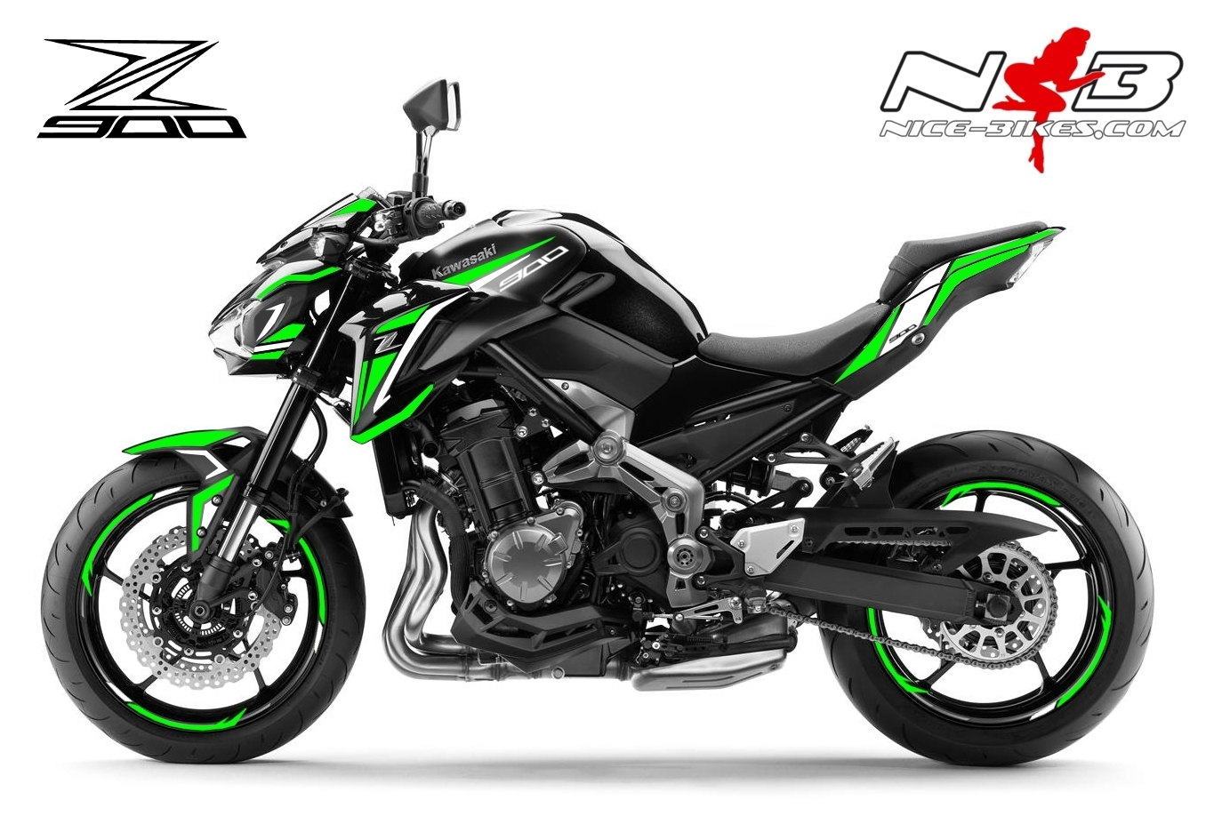 Motorrad Foliendesigns und Dekore - Z900 schwarz / Foliendekor limegreen-weiß - Z900 schwarz limegreen weiss Z900 schwarz / Foliendekor limegreen-weiß