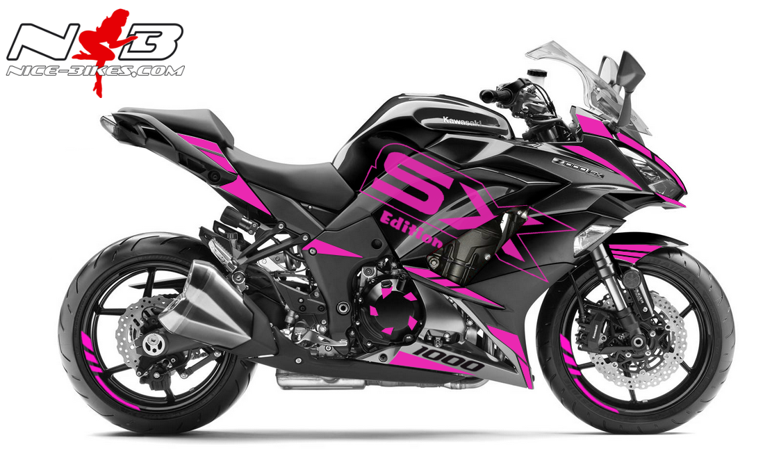 Motorrad Foliendesigns und Dekore - Z1000SX Dekor pink auf schwarzer Maschine - black pink Z1000SX Dekor pink auf schwarzer Maschine