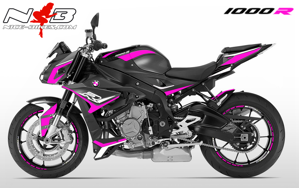 Motorrad Foliendesigns und Dekore - Dekorsatz S1000R EDITION pink/weiß für Catalanograue Maschine 2018- - grau pink weiss Dekorsatz S1000R EDITION pink/weiß für Catalanograue Maschine 2018-