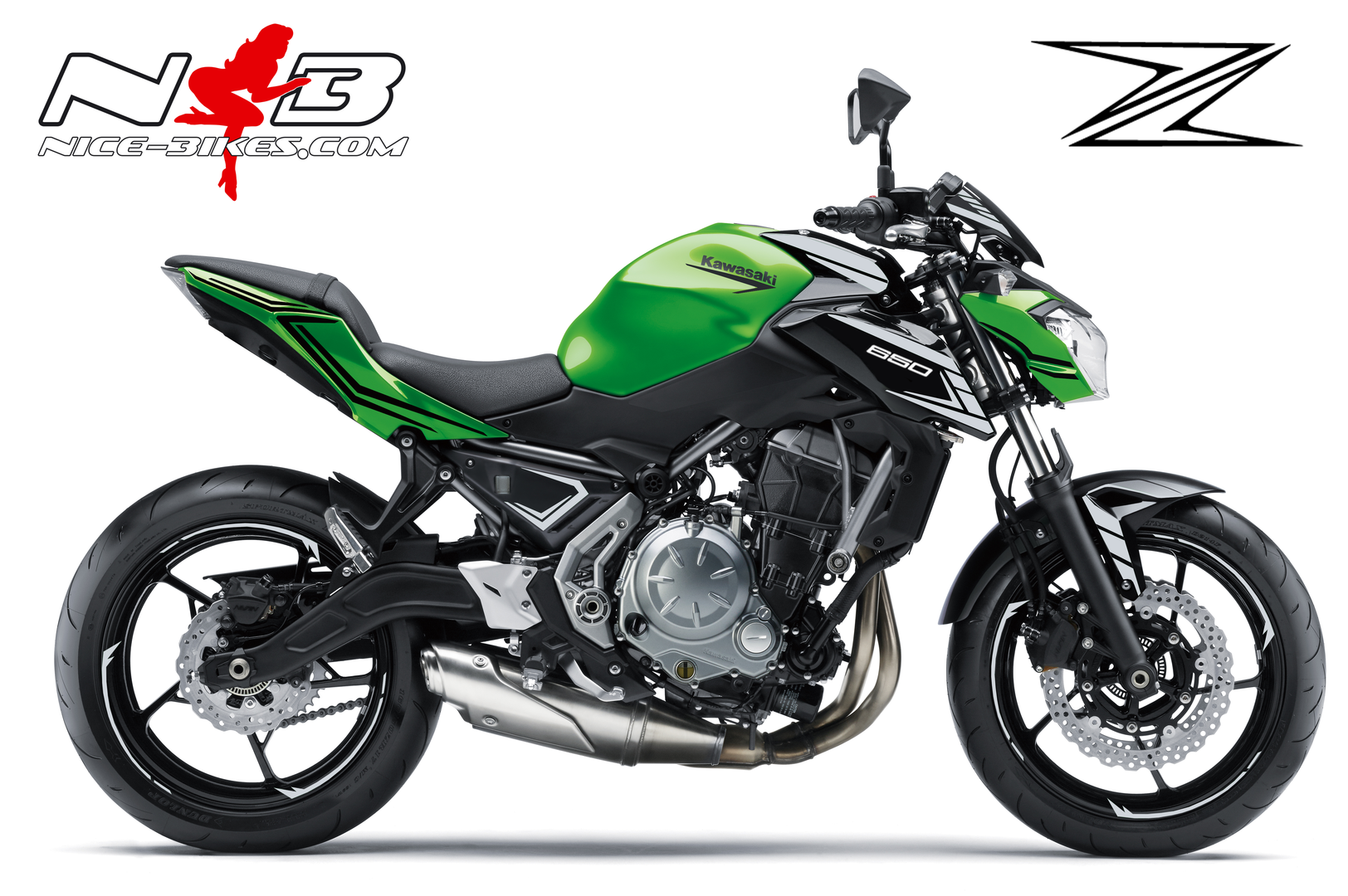 Motorrad Foliendesigns und Dekore - Z650 grüne Maschine / schwarz matt mit silbersee metallic - limegreen schwarzmatt silber metallic Z650 grüne Maschine / schwarz matt mit silbersee metallic