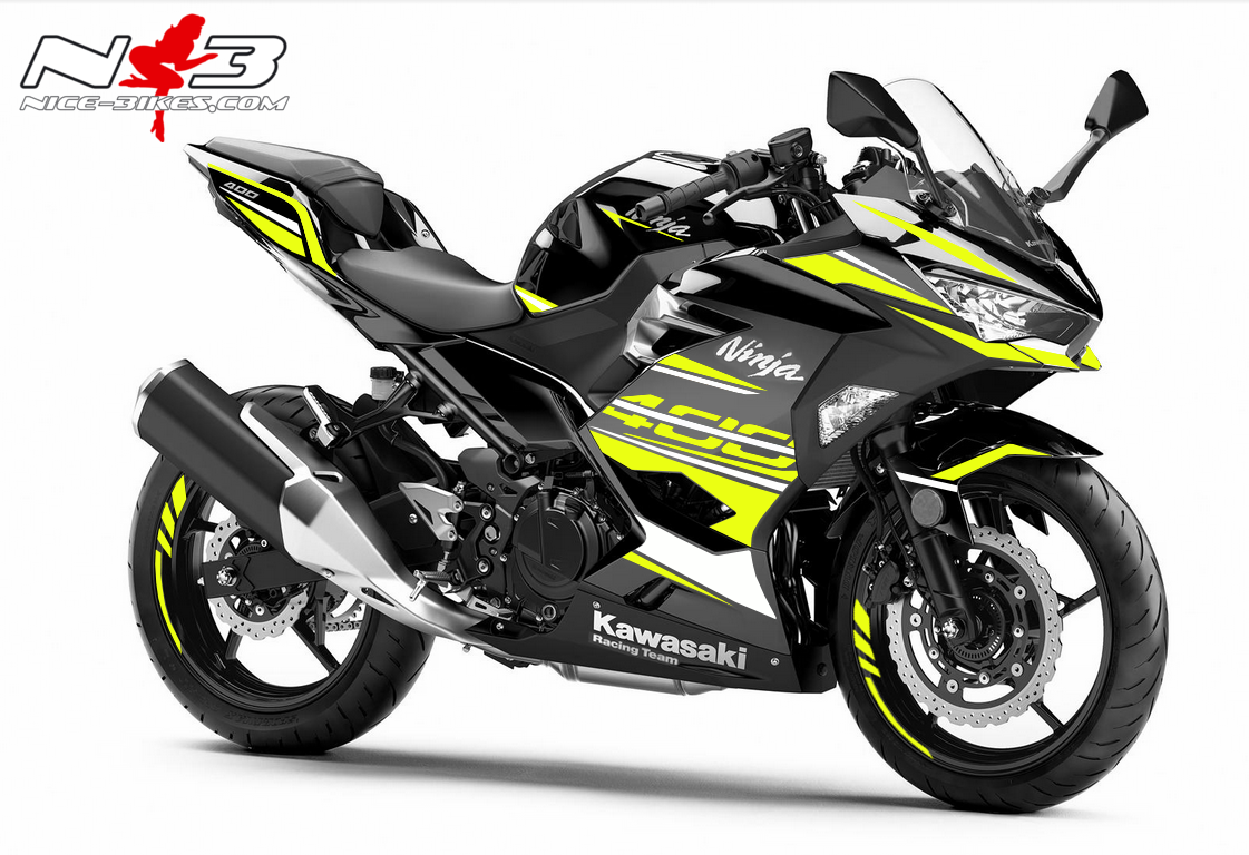 Motorrad Foliendesigns und Dekore - Ninja 400 Dekor gelb auf scwarzer Maschine - schwarz gelb 1 Ninja 400 Dekor gelb auf scwarzer Maschine