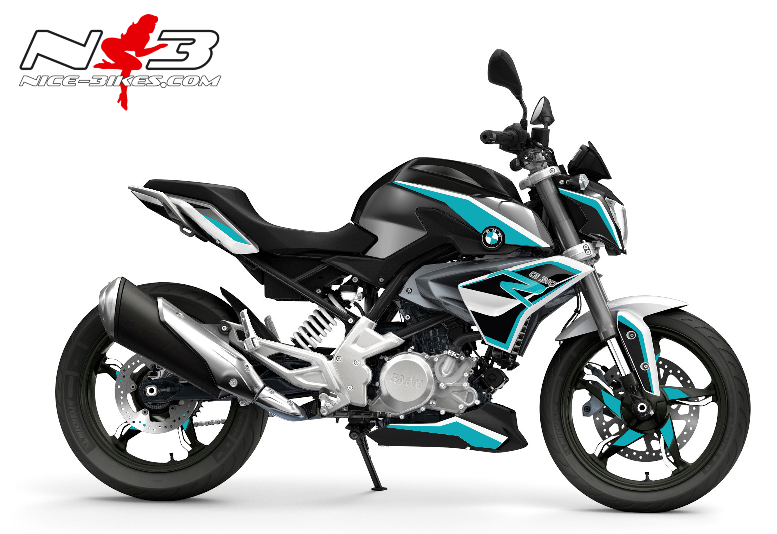 Motorrad Foliendesigns und Dekore - Dekorsatz G310R EDITION hellblau auf schwarzer Machine 2017- - schwarz hellblau Dekorsatz G310R EDITION hellblau auf schwarzer Machine 2017-