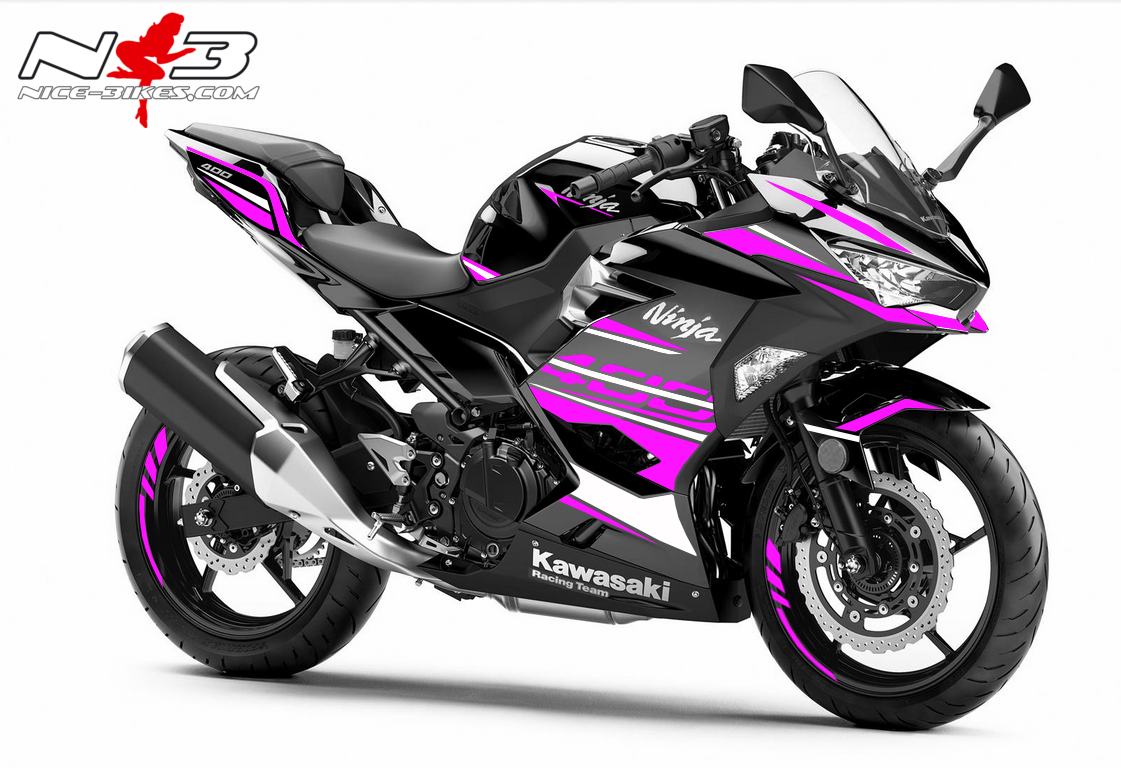 Motorrad Foliendesigns und Dekore - Ninja 400 Dekor pink auf scwarzer Maschine - schwarz pink 1 Ninja 400 Dekor pink auf scwarzer Maschine