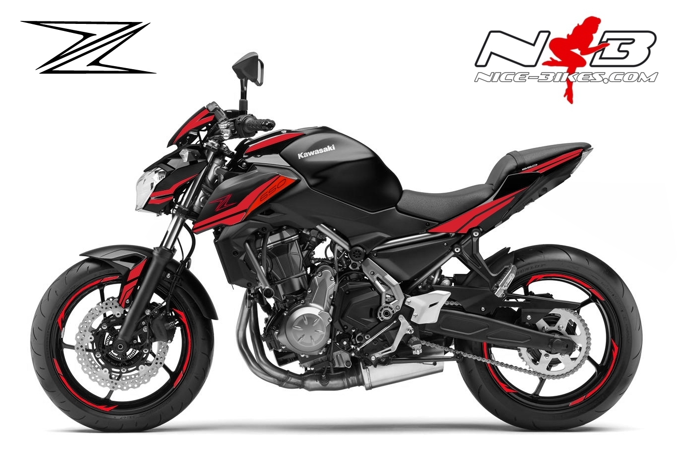 Motorrad Foliendesigns und Dekore - Z650 schwarz / Foliendekor rot - schwarz rot 1 Z650 schwarz / Foliendekor rot