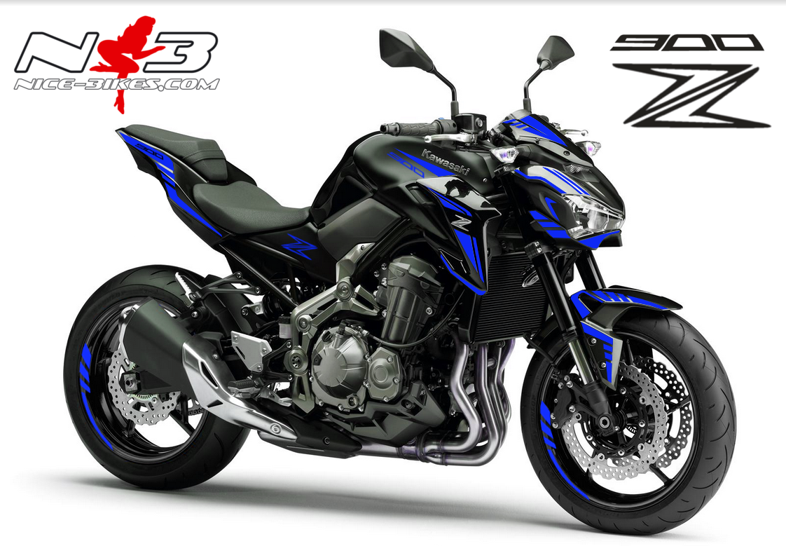 Motorrad Foliendesigns und Dekore - Z900 schwarz / Foliendekor blau 2018 - schwarz blau Z900 schwarz / Foliendekor blau 2018