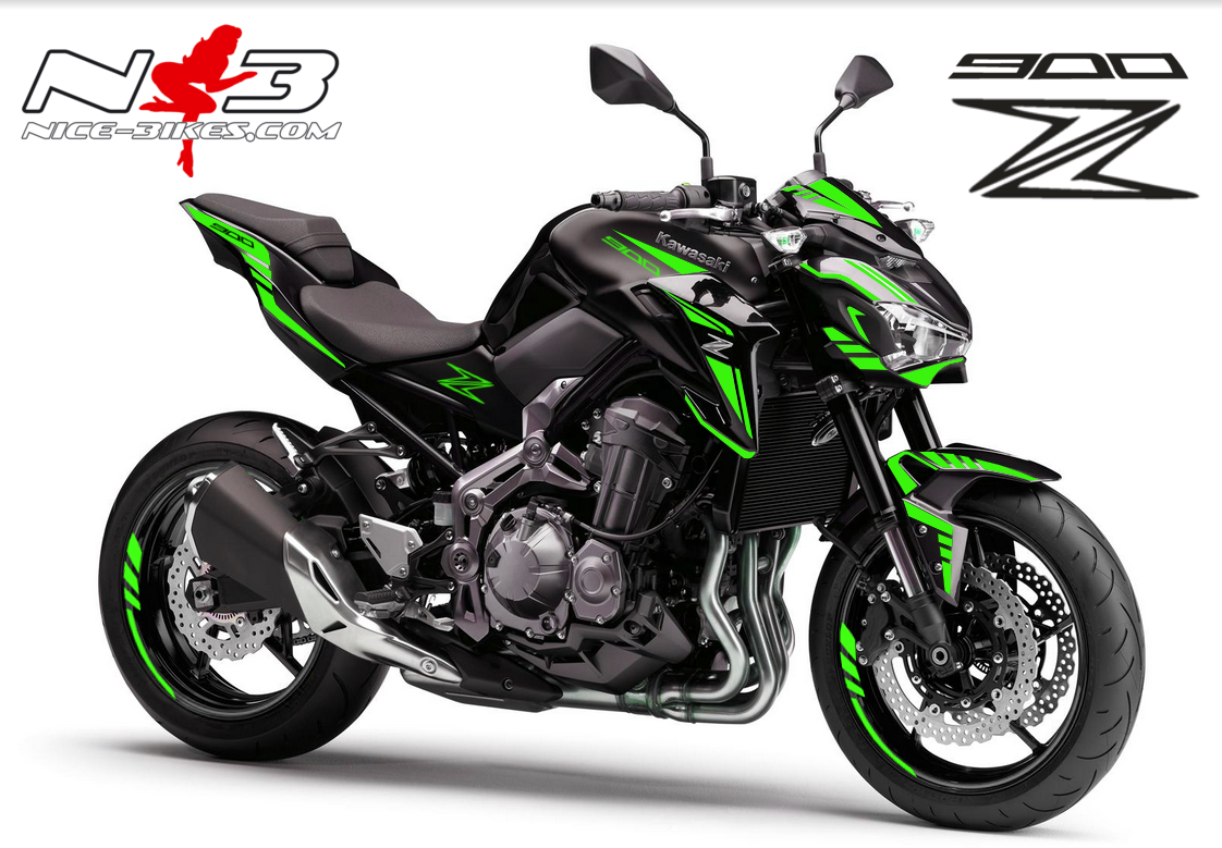 Motorrad Foliendesigns und Dekore - Z900 schwarz / Foliendekor limegreen 2018 - schwarz limegreen Z900 schwarz / Foliendekor limegreen 2018